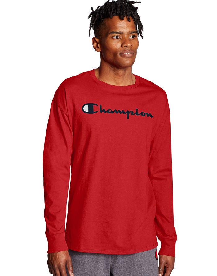 Champion Classic Long-Sleeve Script Logo T-Shirt Heren - Rood - Belgie 5297VFLNP